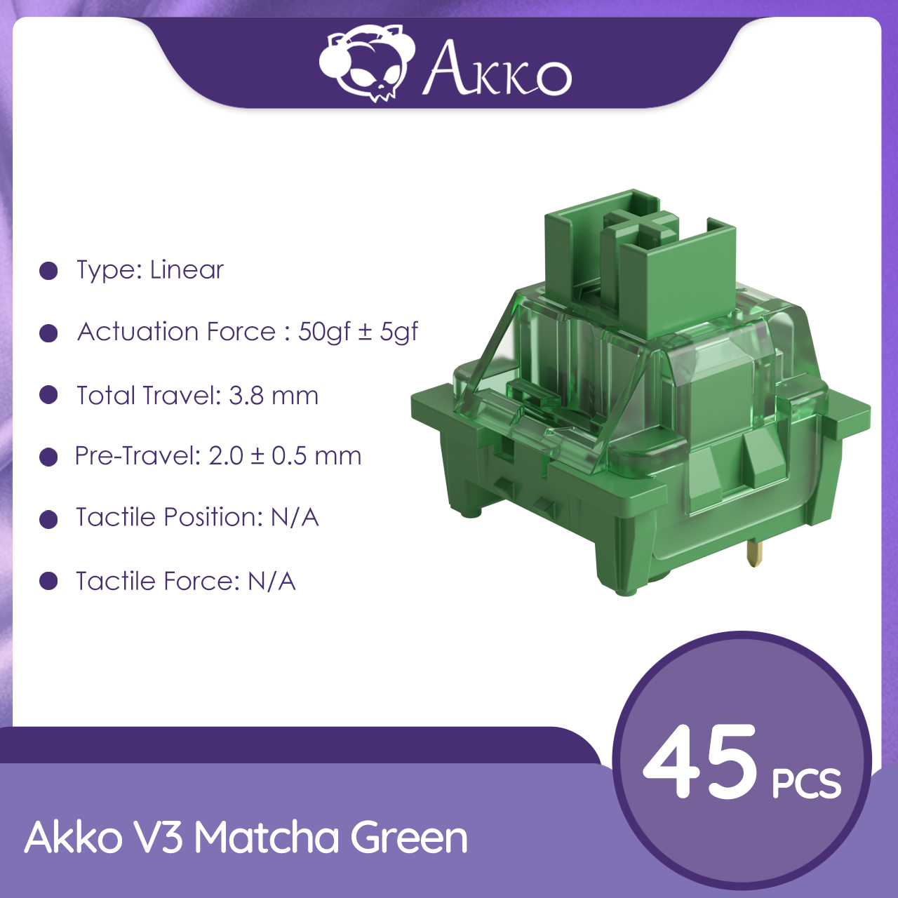 Akko V3 Pro Matcha Green Switches 3 Pin 50gf Linear Switch Compatible for MX Mechanical Keyboard (45 pcs). 