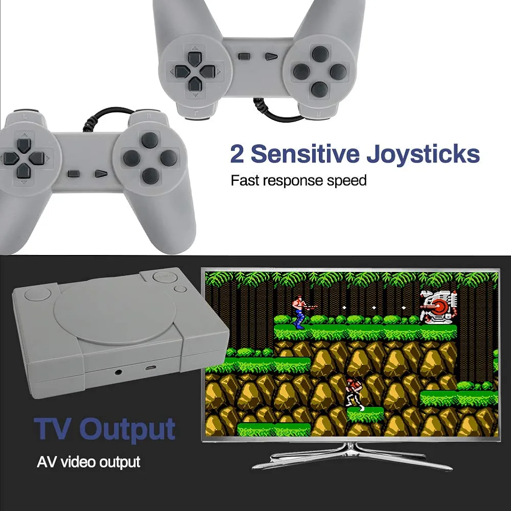 Welltop PlayStation Classic 8-bit PS1 Retro Video Game Console, Mini Video Games Consoles, Built-in 851 Games with 2 Gamepads, Support AV Out Family TV Retro Games Controller, Grey. 