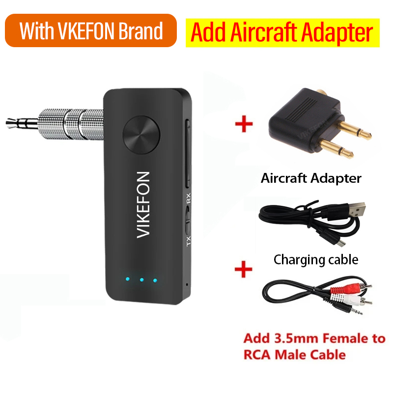 VIKEFON 2 IN 1 Bluetooth 5.4 Audio Receiver Transmitter 3.5mm AUX Aircraft Headset Adapter Wireless Stereo Music For Car Kit TV. 