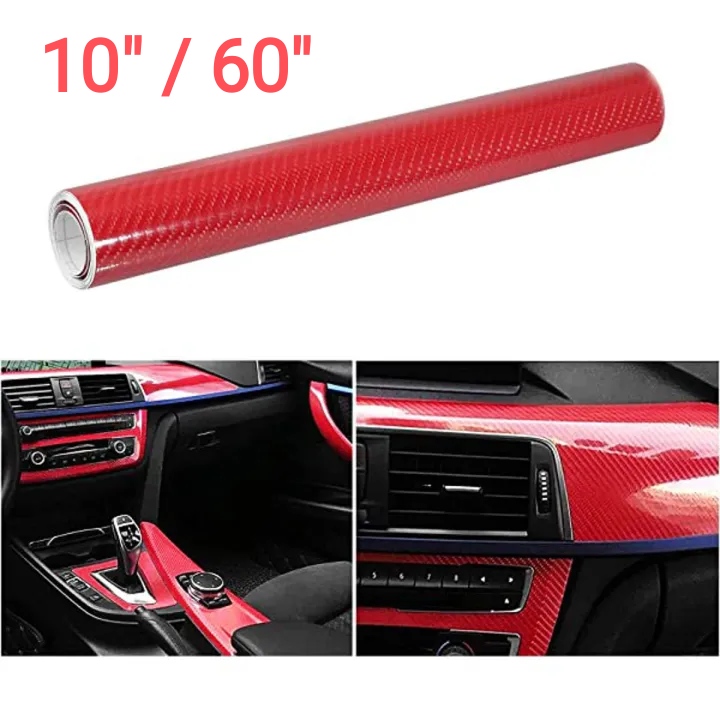 5D Carbon Fiber Vinyl Car Diy Wrap Sheet Roll Film Sticker Decal - Red Color 10"/60"
