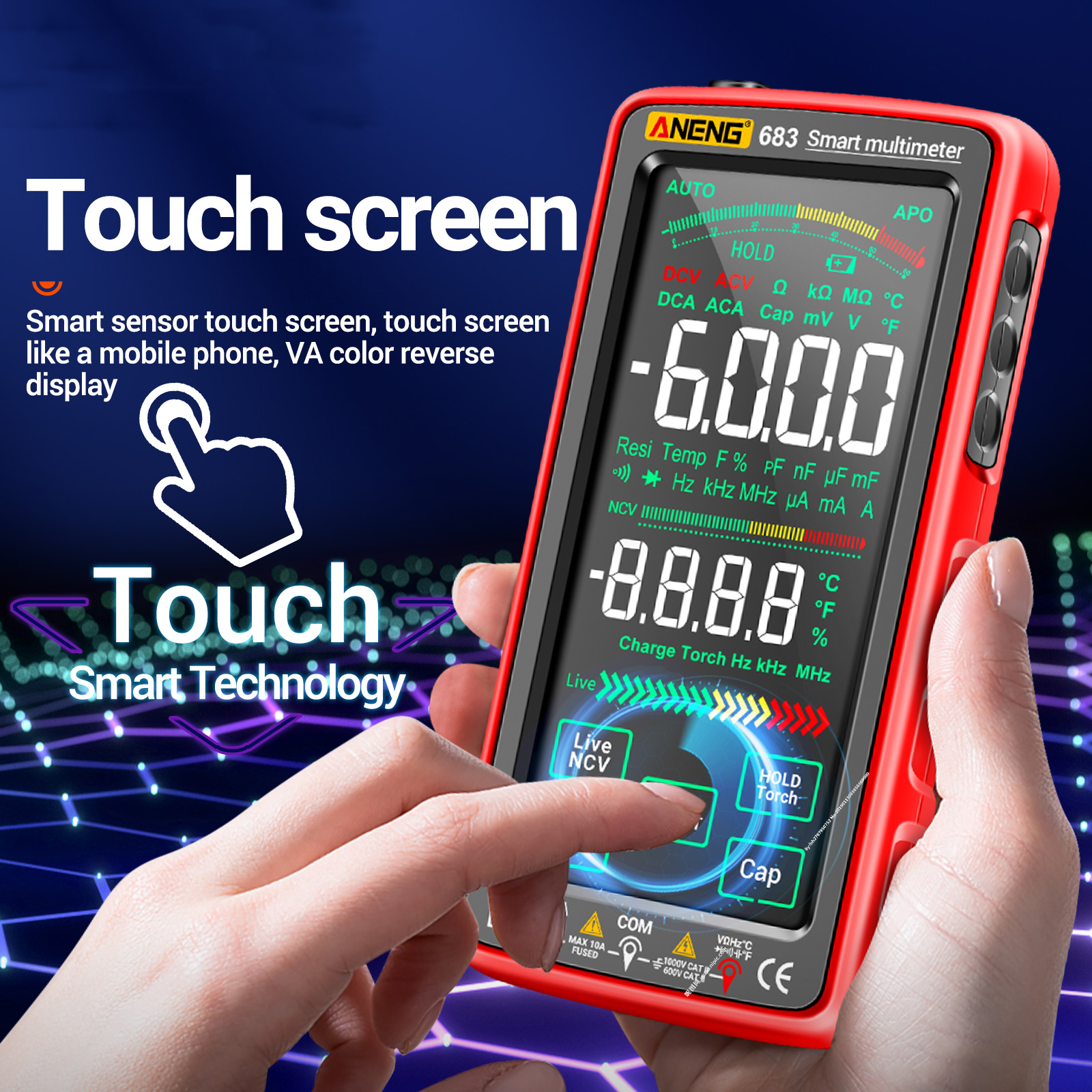 ANENG 683 6000 Counts Large Touch Screen Digital Multimeter Smart Anti-burn Rechargeable Universal Meter Reverse Display Tester. 