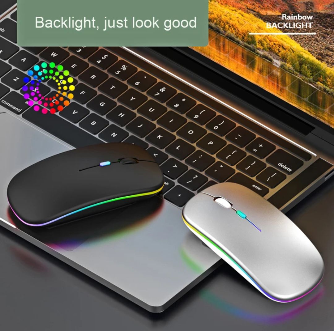 RGB Duel Channel Mouse Bluetooth Wireless Mouse High Quality Material For Smartphone Computer Laptop Tablet Pc Smart Tv & All Smart Device Black & White Colour. 