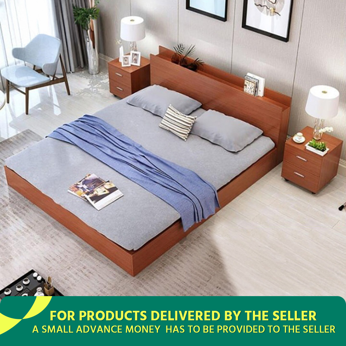 Andormahal stylish khat/bed Single with 2 bedside tables-Made Of Melamine Laminated Board(4 ft by 7 ft)