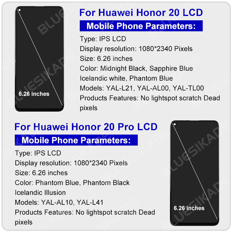 6.26" For Huawei Honor 20 Pro LCD YAL-AL10 YAL-L41 Display Touch Screen For Honor 20 LCD YAL-L21 YAL-AL00 LCD Replacement Parts. 