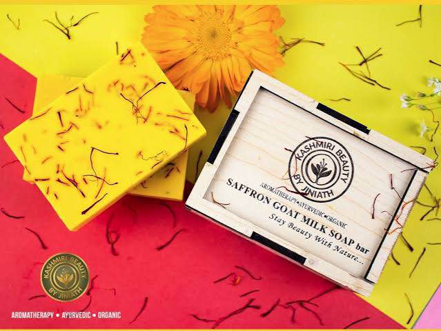 Hand Made Goat Milk Jafran Soap With Wooden Box 100g