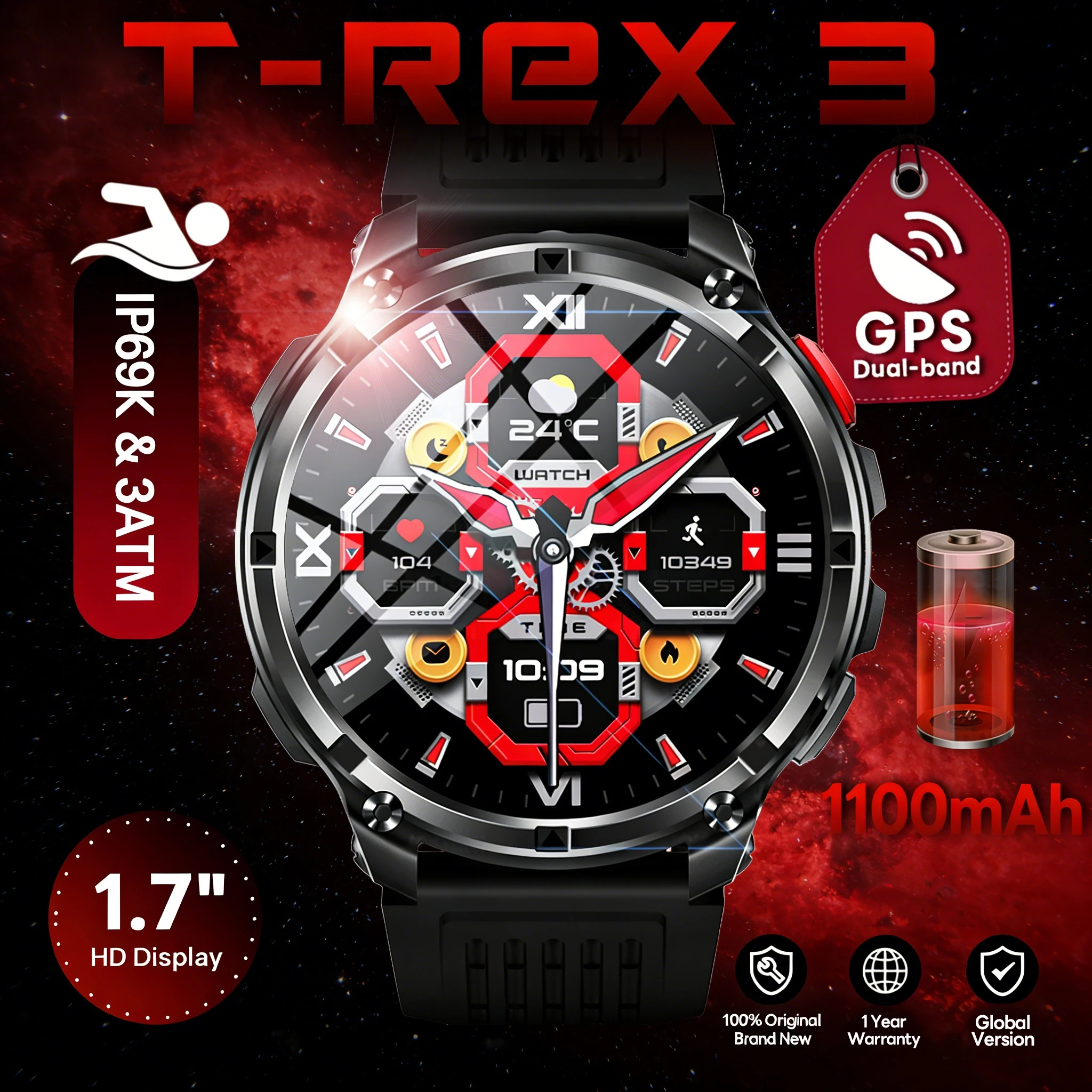 2026 New T-Rex3 Ultra 1100mAh Battery Smart Watch 5 ATM Waterproof Compass Sports tracker Outdoors Smartwatches