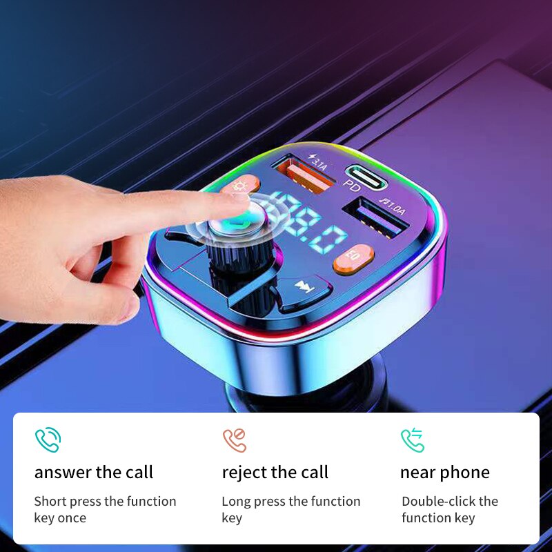 Car Charger MP3 Player U Disk Bluetooth Hands-free FM Transmitter Multifunctional Dual USB Port PD 18W QC 3.0 Fast Charging. 