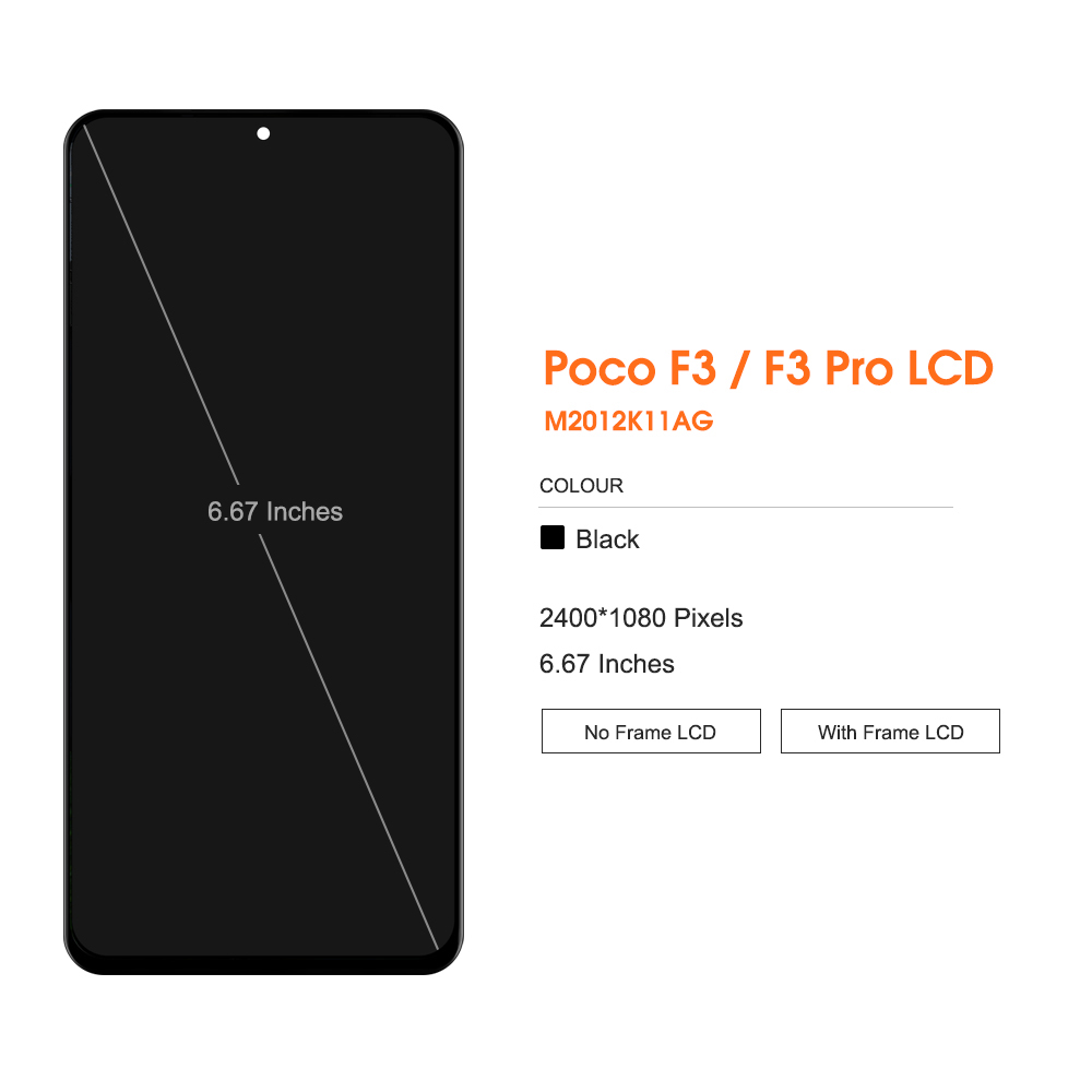 Super Amoled Poco F3 Screen Replacement, for Xiaomi Poco F3 M2012K11AG Lcd Display Digital Touch Screen Assembly for Poco F3 Pro. 