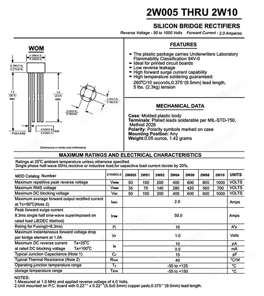 20pcs 2W10 400V 2A Full Wave Bridge Rectifier other items need for inform me - Motors - Modern and Trendy. 