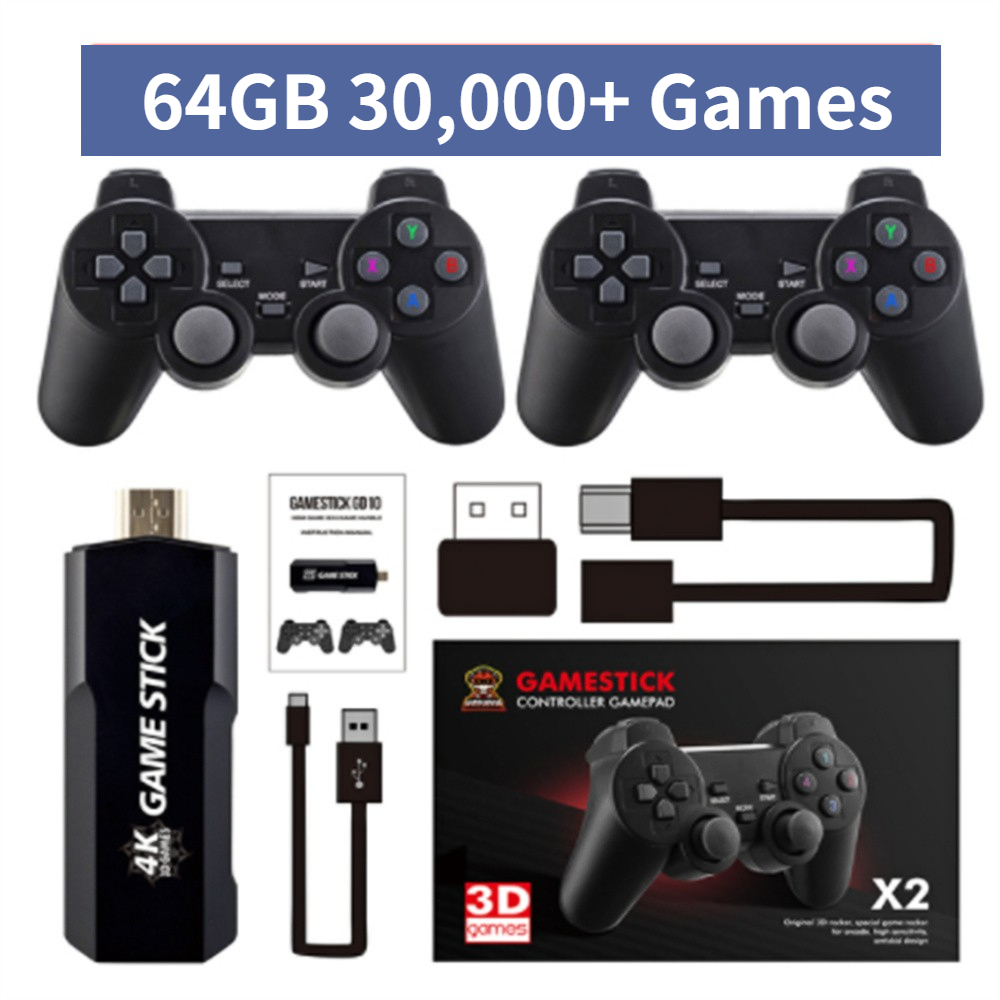 GD10 Game Stick 4K Retro Video Game Console HD Output Emuelec 4.3 System 2.4G Wireless Controllers 3D PSP PS1 GBA Birthday Gift. 