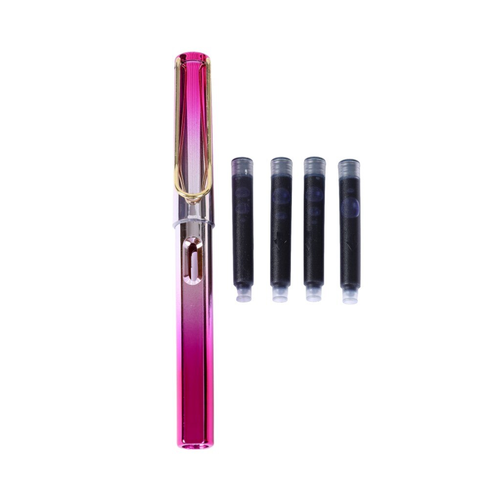 1 Pce Fountain Pen with 4 Replacable Black Ink Set EF 0.5MM Nib Writing Pens Fashion Gradient Color School Office Supplies