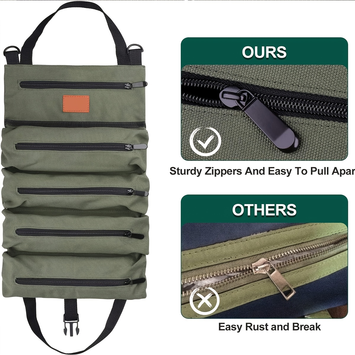 Tool Roll,Multi-Purpose Roll Up Tool Bag,Wrench Roll,Canvas Tool Organizer Bucket,Car First Aid Kit Wrap Roll Storage Case. 