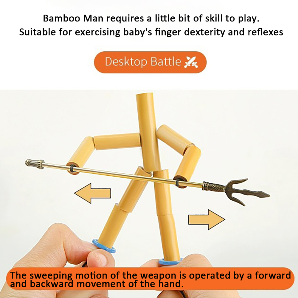 DIY Small Bamboo Man Two Player Battle Fun Interactive Party Games Educational Toy Desktop Thread Puppet Games Competition. 