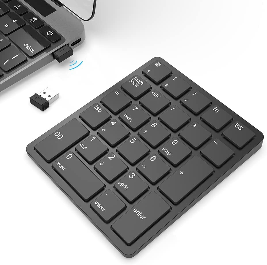 Jomaa 26 Keys Wireless Number Pads Rechargeable USB Numeric Keypad Portable Financial Accounting Number Keyboard for Laptop. 