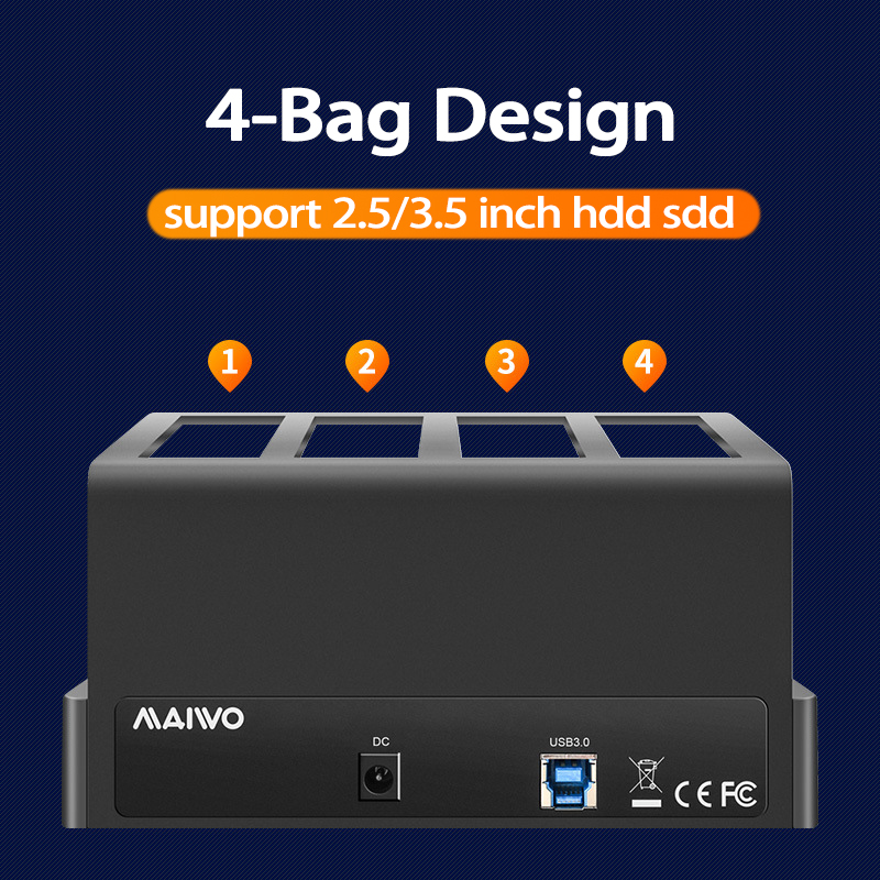 4 Bay Hard Drive Enclosure Sata to USB 3.0 External Multi-Bay 2.5& 3.5 Inch HDD SDD Docking Station Hard Disk Box Multiplication. 