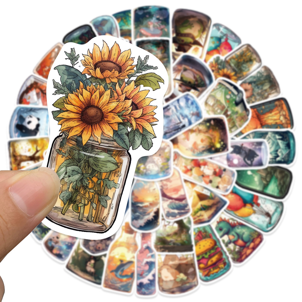 50PCS In The Bottle Big World Graffiti Sticker Ins Bottle DIY Phone Case Water Cup Luggage Decorative Toys With Stickers. 