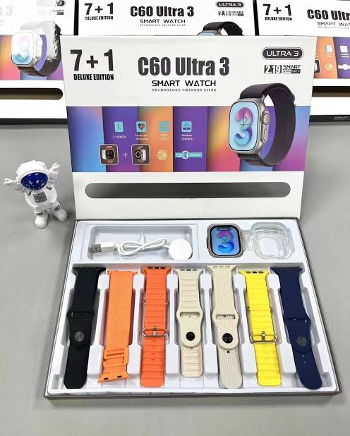 C60 Ultra 3 Smart Watch – 2.19” Ultra HD Display, 7+1 Deluxe Edition, Fitness & Health Tracker, Wireless Charging, Heart Rate Monitor, Bluetooth Smartwatch ⌚📱🏃‍♂️. 
