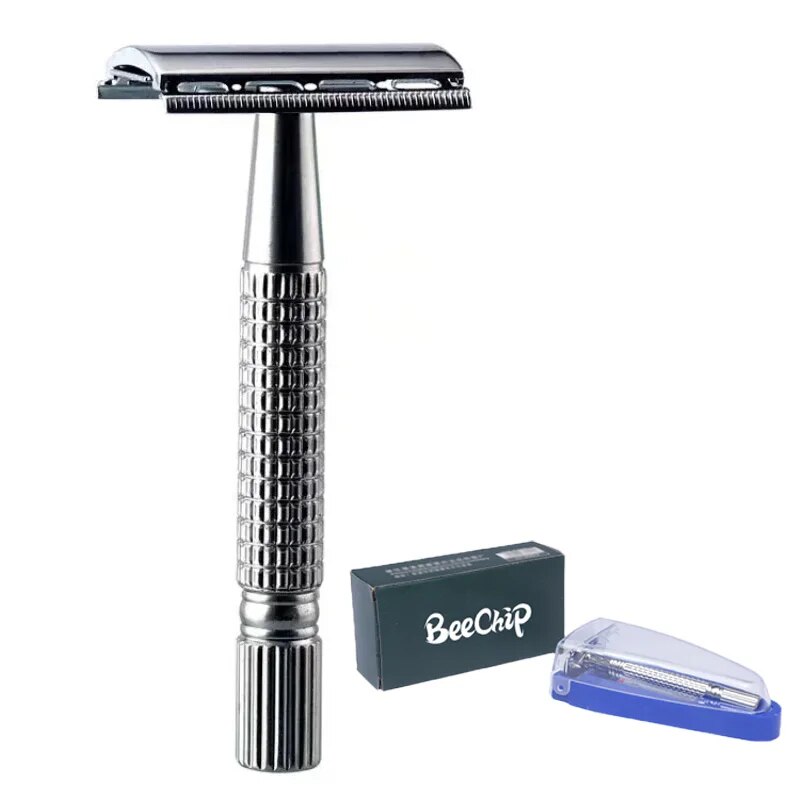 Manual Shaver For Men Hand Razor Holder Metal Shaver Box with Blade Double Layer Blade No Skin Damage Enclosed Cutter Head. 