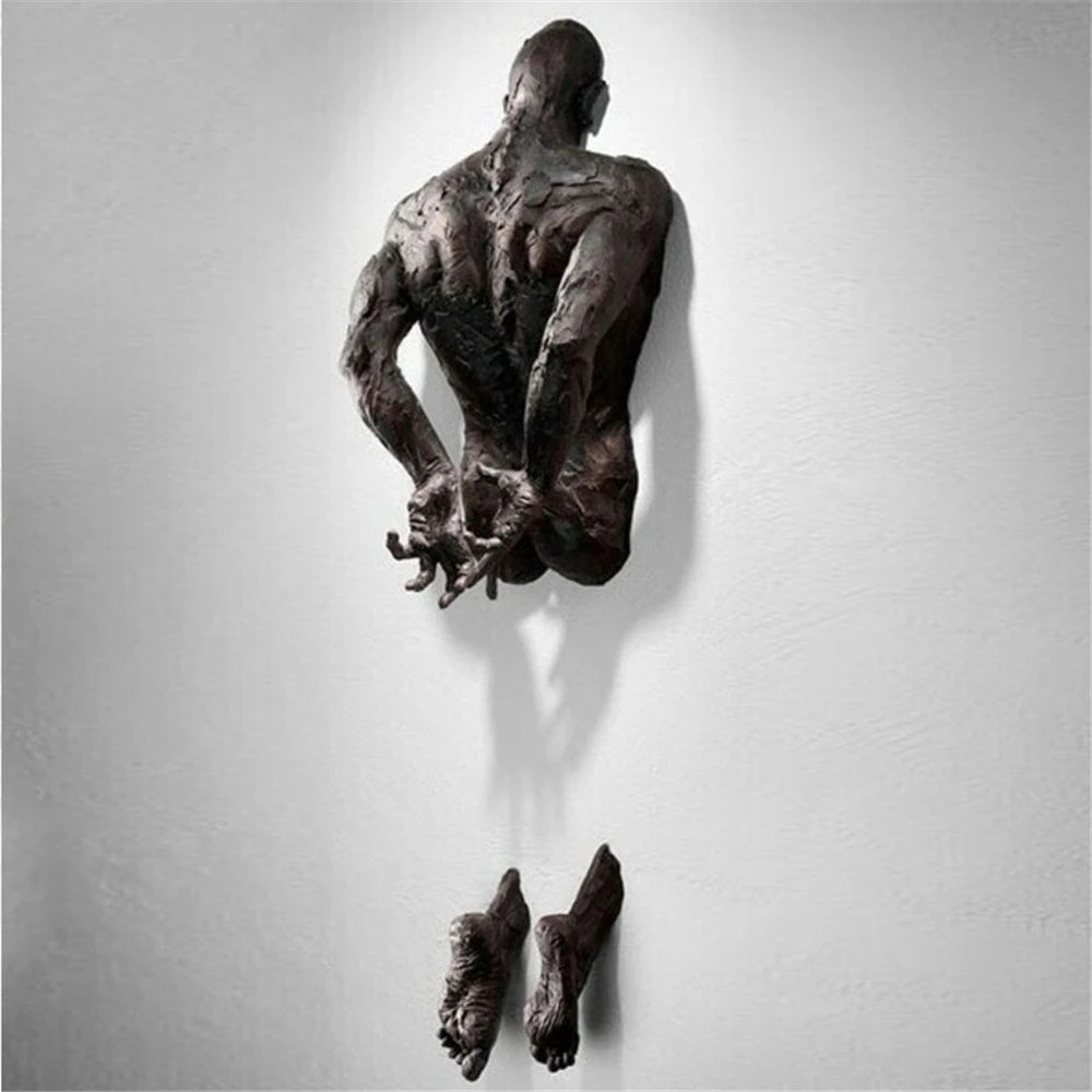 New Imitation Copper Wall Decor Abstract Character Resin Rock Climbing Man Statue Sculpture Background Wall Art 3D Through Wall. 