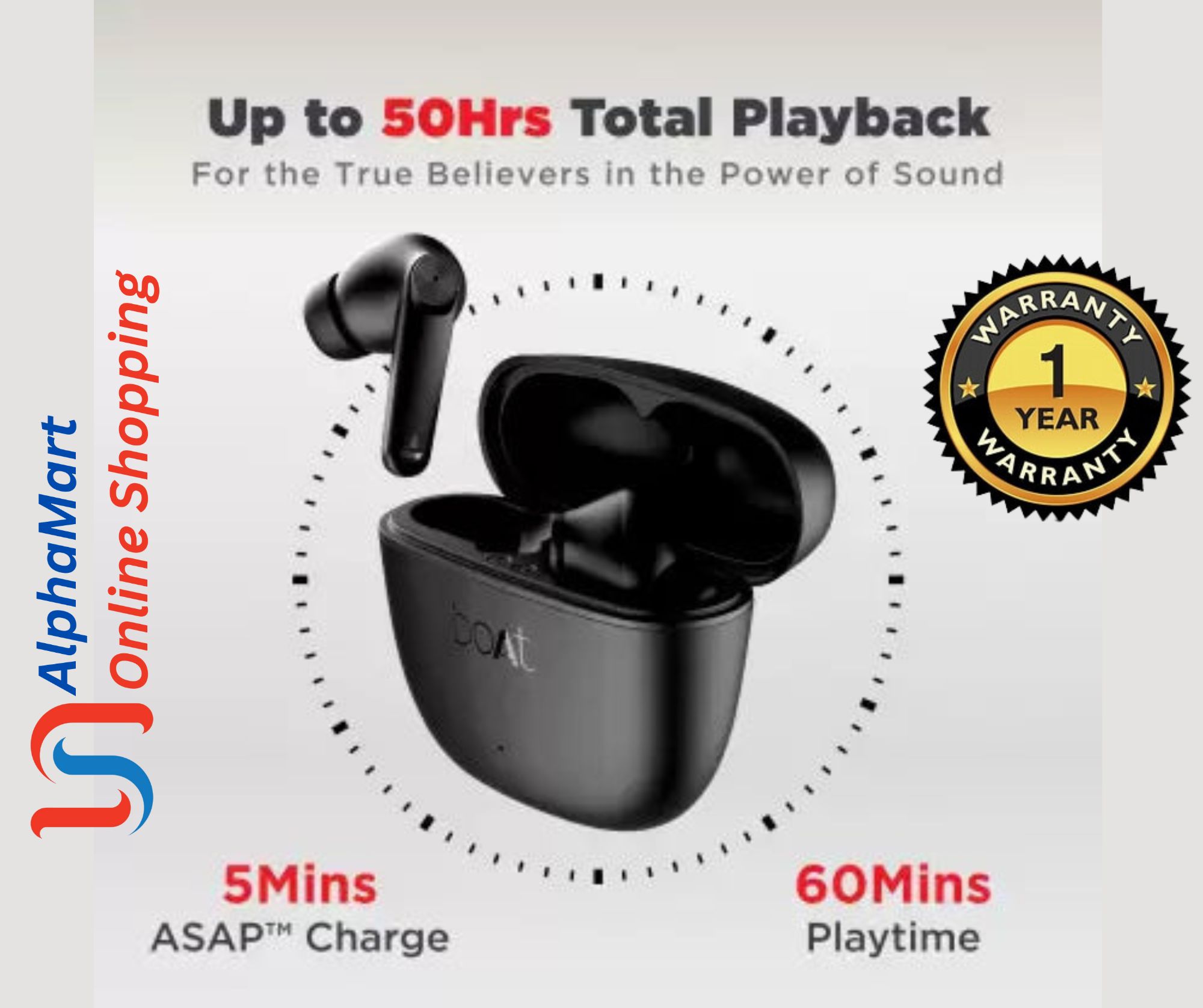 boAt Airdopes Atom 83 True Wireless Earbuds with up to 50 Hours Playtime, Quad Mics with ENx™ Technology, 13mm Drivers, BEAST™ Mode, ASAP™ Charge, with 1 year replacement guarantee.. 