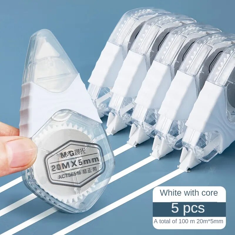 M&G Large Capacity Correction Tape Multi-Specification Coated Student Use Affordable White Tape Core 100m/5 PCs. 