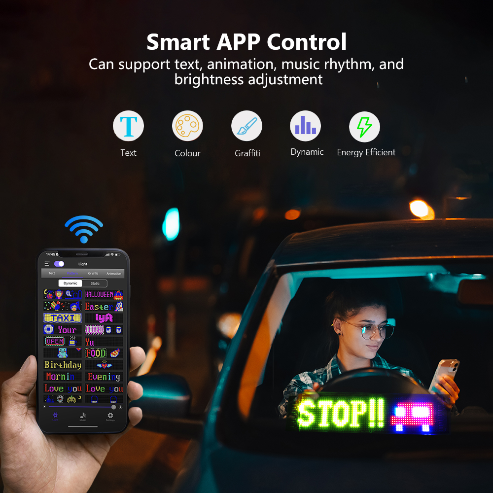LED Matrix Pixel Panel, Scrolling Bright Advertising LED Signs, Flexible USB 5V LED Car Sign Bluetooth App Control. 