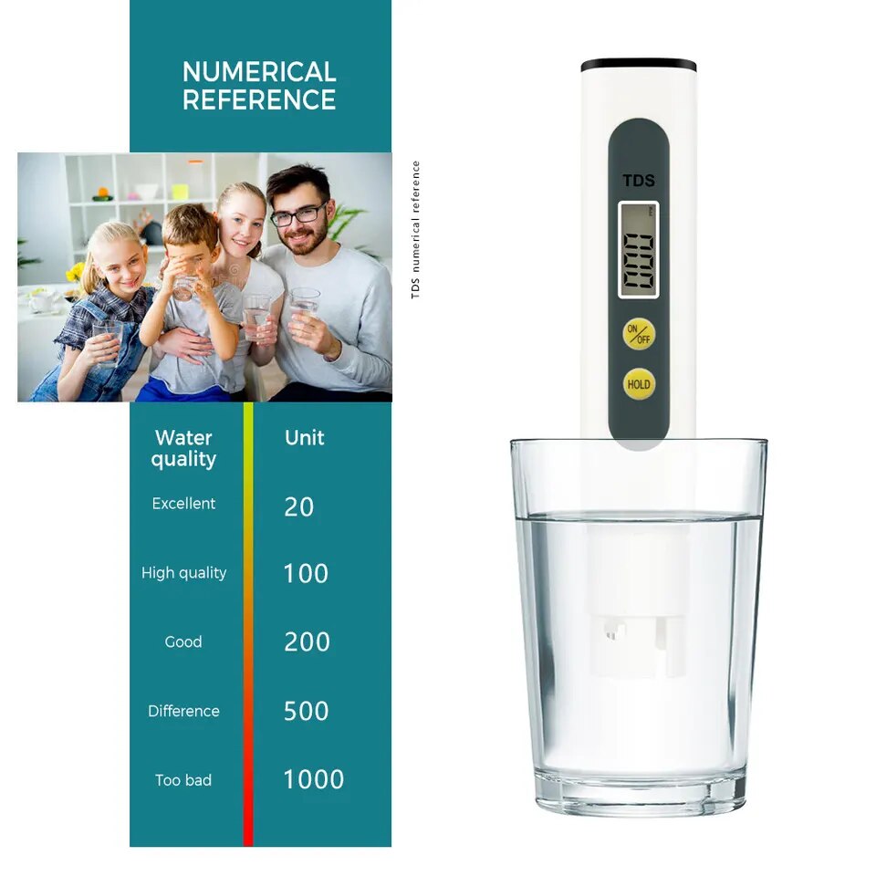White TDS Testing Pen Household Water Testing Pen Water Quality Testing Tool Hardness Impurity Detector 1PC. 