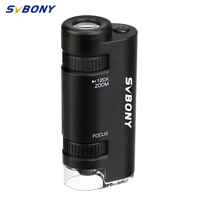 SVBONY SV603 Pocket Microscope 60x-120x, LED Lighted Zoom Portable Microscope, for Kids Learning,1x AAA Battery and. 