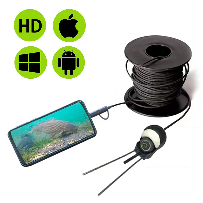 Portable Fish Finder Camera with Wire Connector and Probe Stabilizer Base for iOS and Type-C Devices IP68 Photo/Video Capability. 