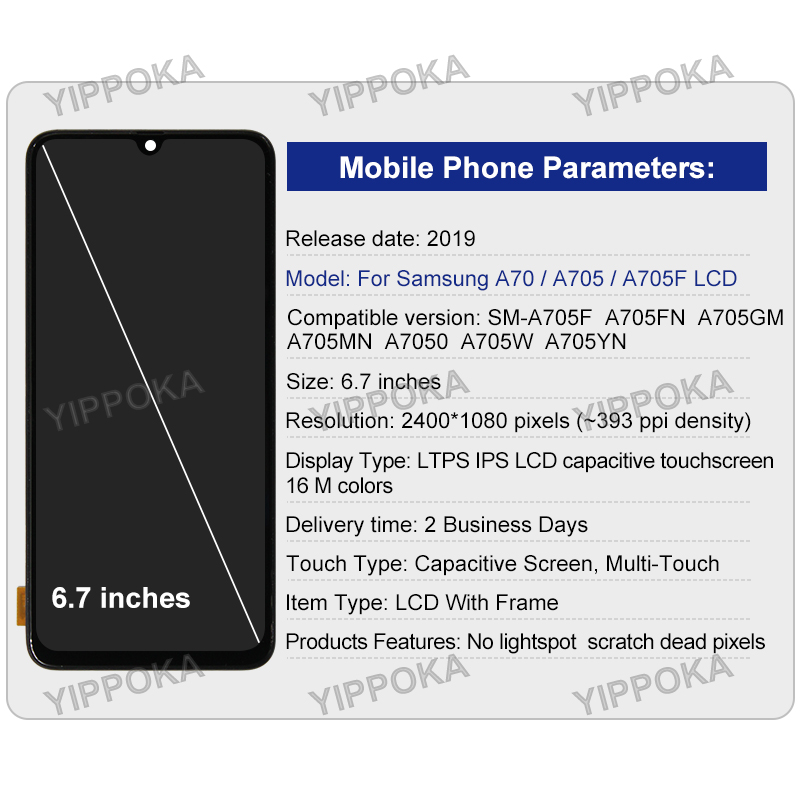 6.7" OLED For Samsung Galaxy A70 LCD SM-A705F/DS Display Touch Screen Digitizer For Samsung A705 Display Replacement Parts. 