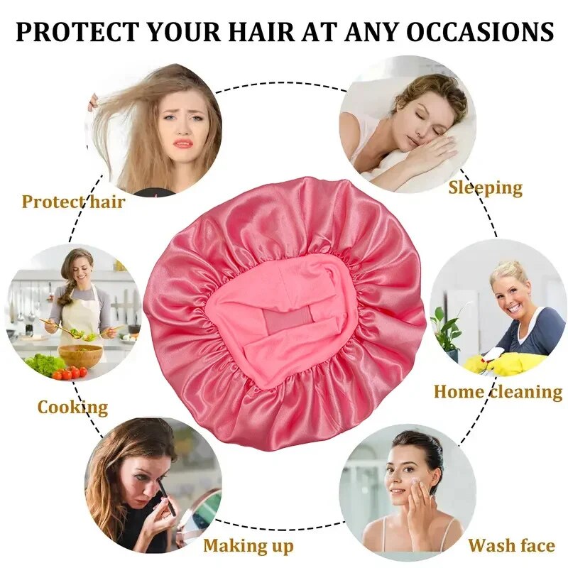 Women's Wide Brim Nightcap Silk Bonnet Hair Wrap for Sleeping Sleep Cap With Elastic Soft Band Sleep Cap With Elastic Soft Band. 