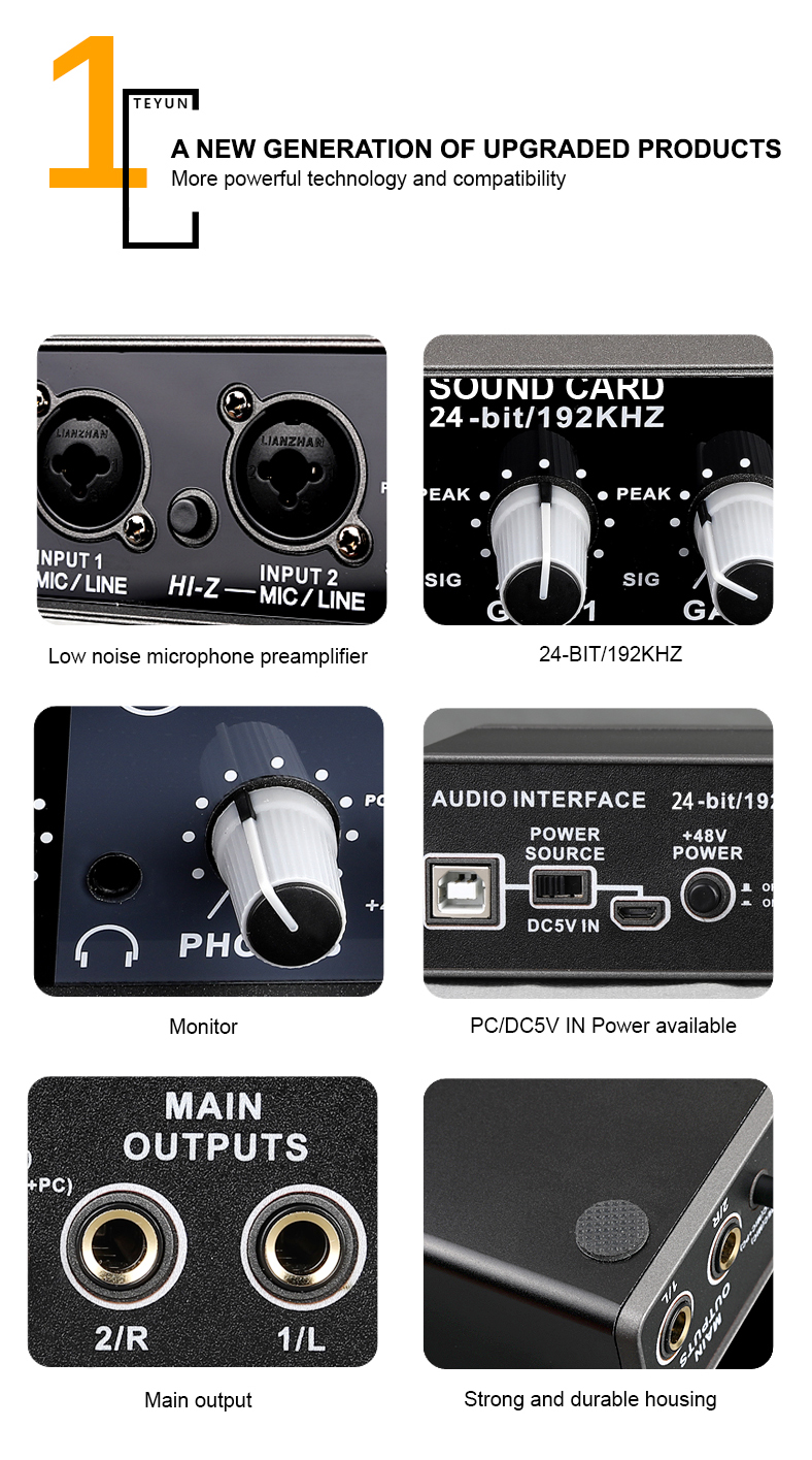 TEYUN Q-24 Q-22 Q-12 Professional Sound Card Audio Mixer Channel Monitoring Electric Guitar Live Recording For Studio Singing. 