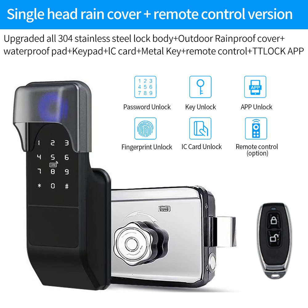 IP65 Waterproof TTLock Fingerprint Smart Door Lock Outdoor Gate Bluetooth Password 13.56MHz IC Card Deadbolt Lock+Mechanical Key. 