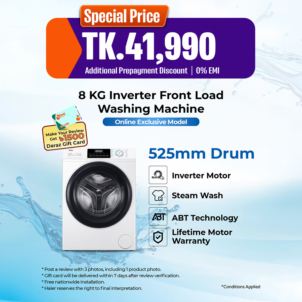 Haier 8Kg Front Loading Washing Machine Free Delivery & Installation (HW80-BP12929A)