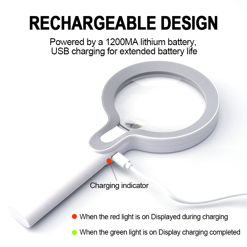 10X 25X Handheld Magnifying Glass USB Rechargeable Magnifier with 29 LED Lights Illuminated Magnifier for Reading/Identification. 