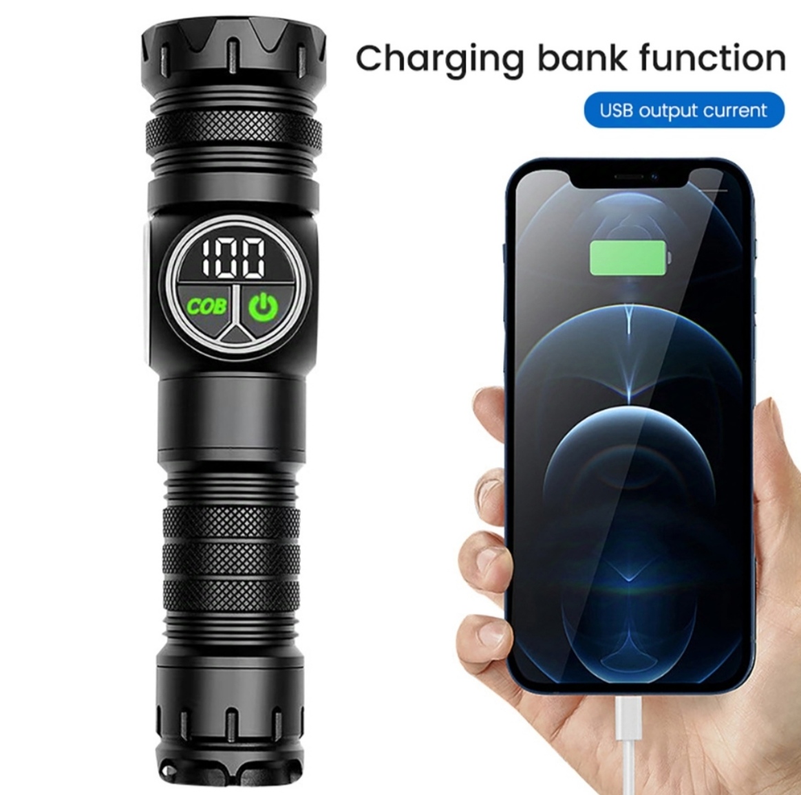 GearUP K60 Outdoor Flashlight Telescopic Zoom 10W COB+LED 800 Lumens Torchlight. 