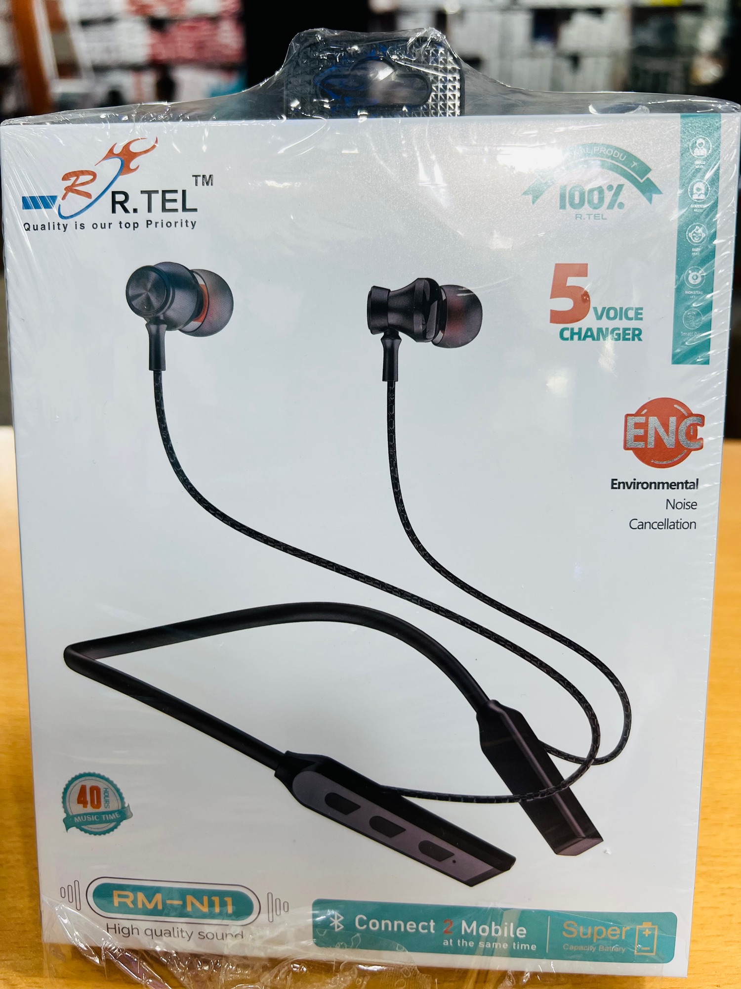 R Tel ENC Neckband RM-N11 40h music time and 5 voice changer mode