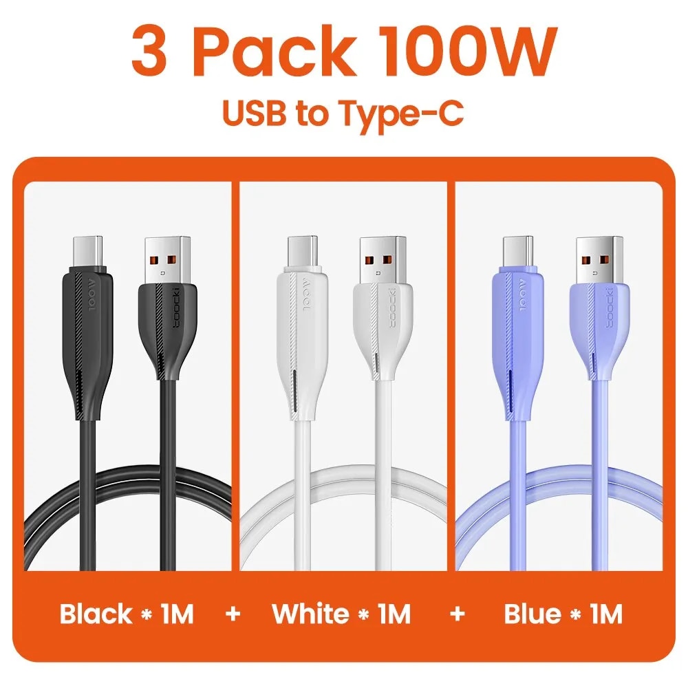 Toocki 3pack 100W USB Type C Fast Charging Charger USB C Cable for Xiaomi 12 11 Huawei OPPO Oneplus Relme Poco Type C Data Cord. 