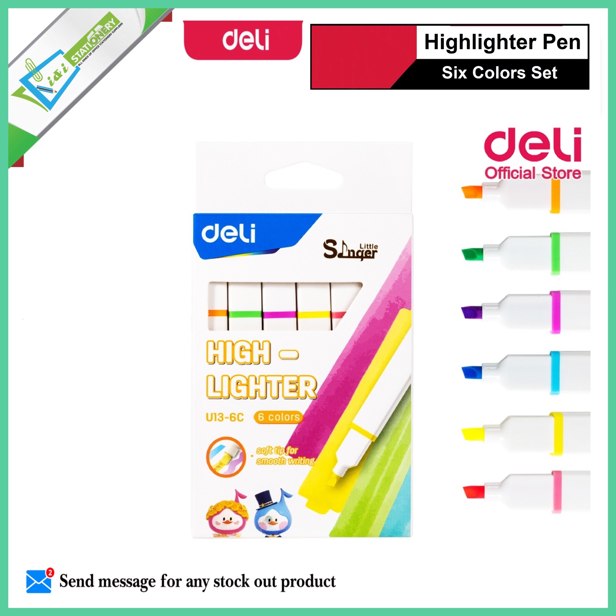 Deli Highlighter Pen U13 6c Six Colors Set