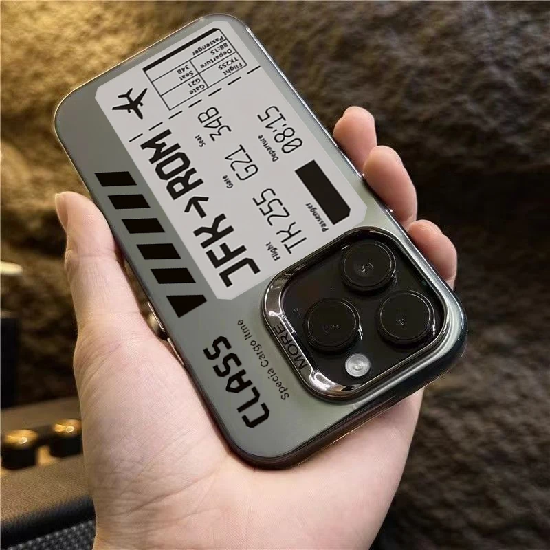 Plane Ticket Label Electroplated Phone Case For iPhone 11 12 13 14 15 Pro Max XS X XR 7 8 Plus SE 2 2020 Shockproof Bumper Cover. 