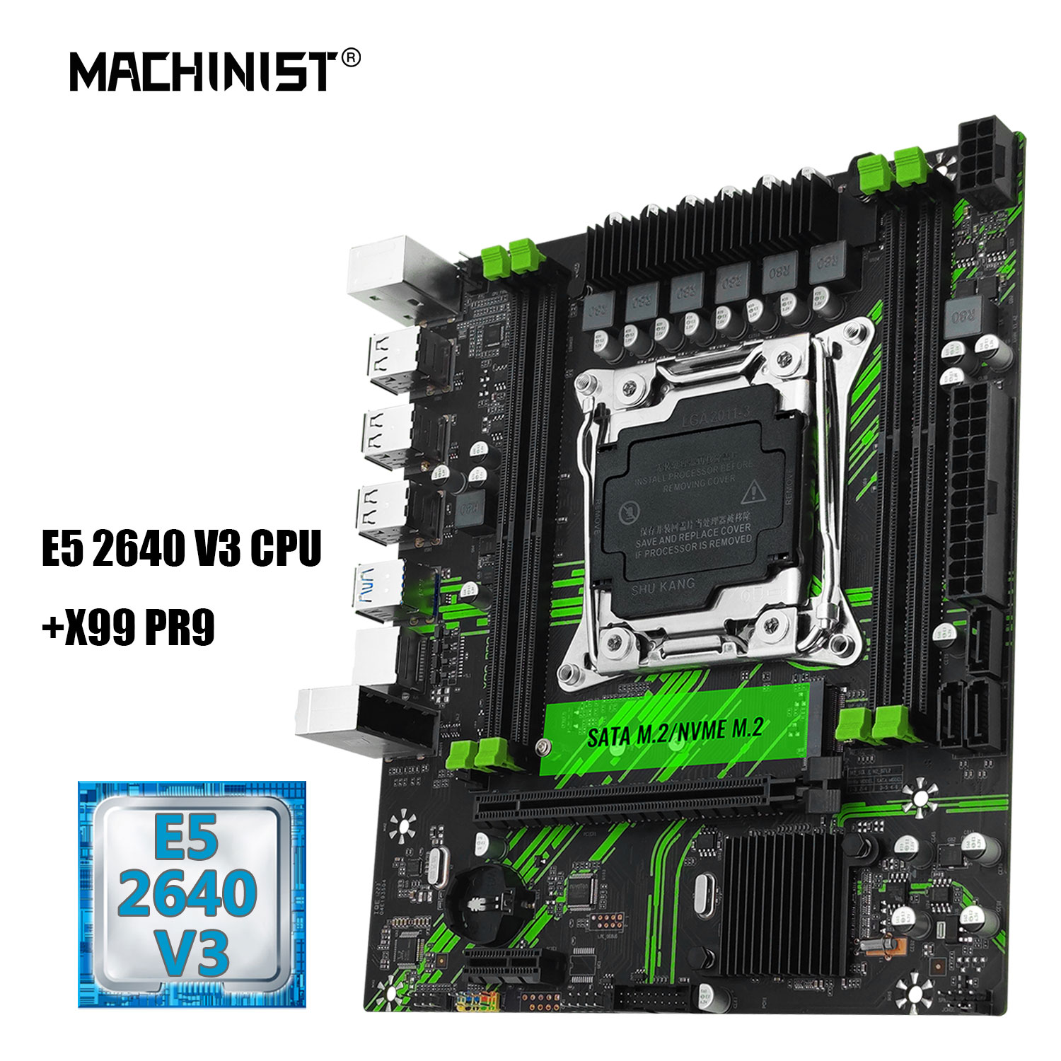 MACHINIST X99 PR9 X99 Motherboard Combo LGA 2011-3 Intel Xeon e5 2640 v3 cpu kit support DDR4 RAM SATA/NVME M.2 Slot USB 3.0. 