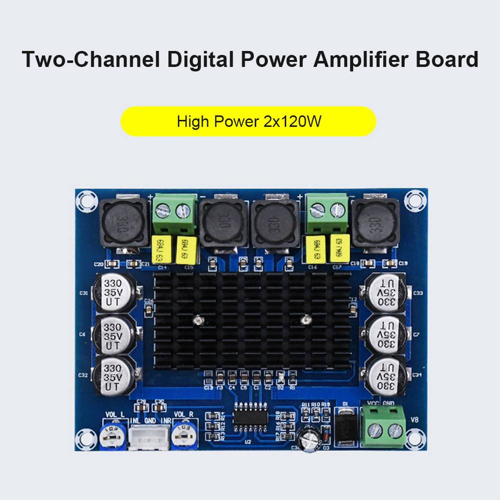 TPA3116 D2 DC 12V 24V 120W*2 Digital Audio High Power Amplifier Board Dual-channel Stereo High Power Subwoofer Board Kit XH-M543. 