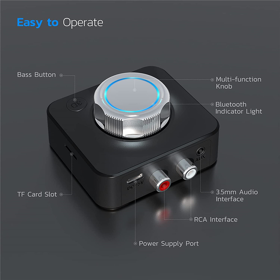 Bluetooth 5.0 Receiver 3D Stereo TF Card RCA 3.5mm AUX Jack Wireless Adapter For Speaker Amplifier Car Audio Transmitter Auto ON. 