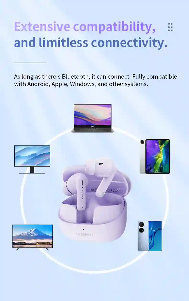 TRANYOO T M26 Wireless TWS Bluetooth Earbuds with High Bass, Noise Reduction, Touch Control, and 250mAh Battery. 