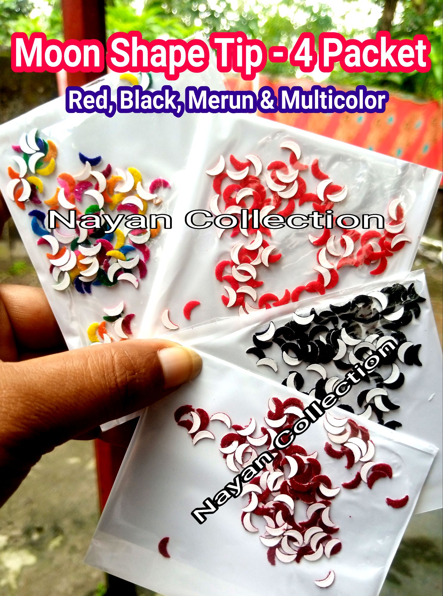 Moon Shape Tip /Bindi ( Red , Black ,Merun, Multicolor) Combo - 4 Packet