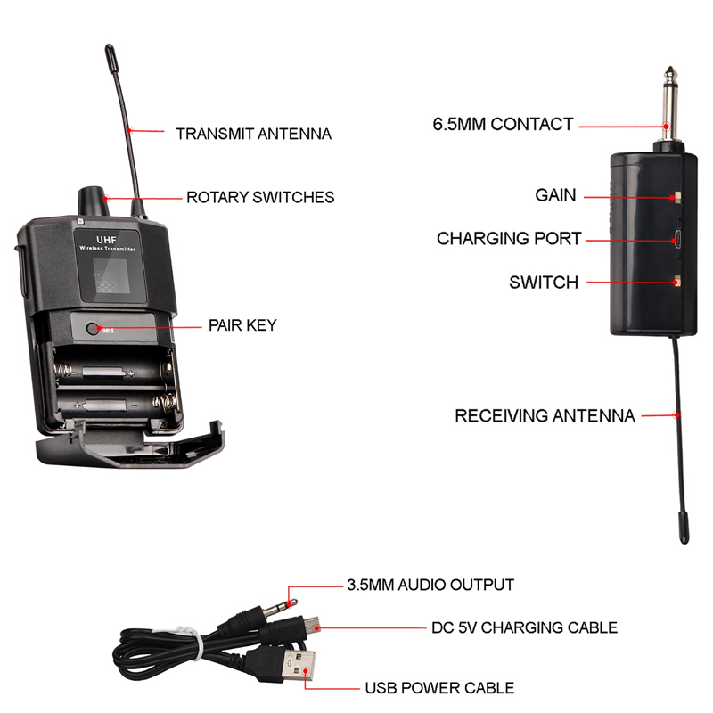 UHF Wireless Headset Microphone with Transmitter Receiver LED Digital Display Bodypack Transmitter for Teaching Live Performance. 