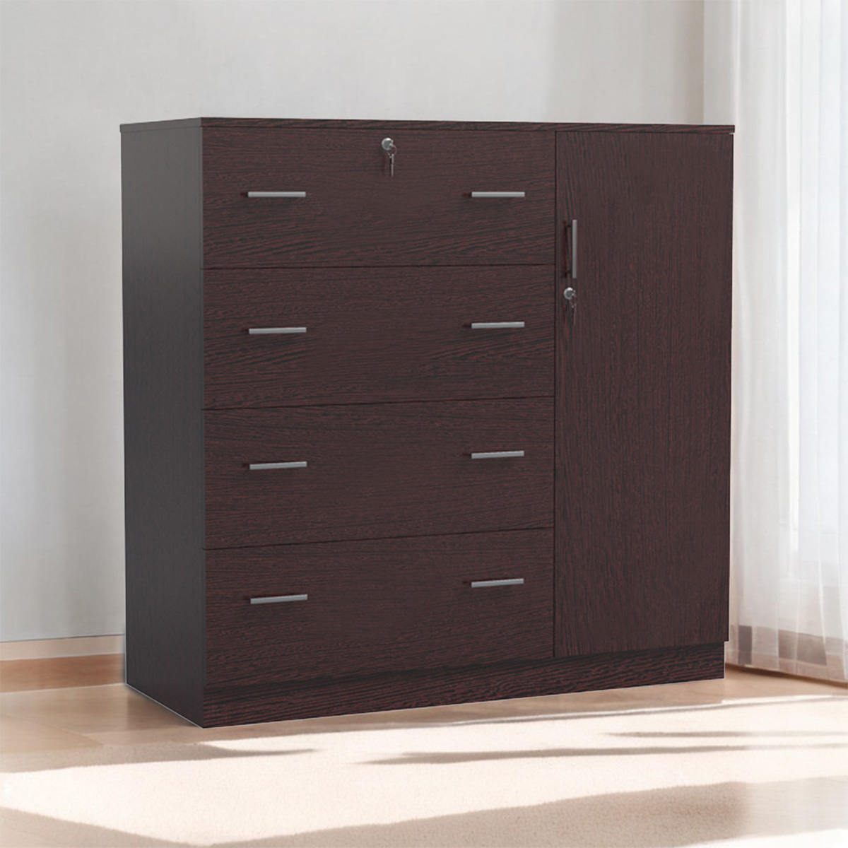 MDF Melamine Board Wardrobe4 Large Drawer And 1 Door Cabinet by Furnisha Decor premium Quality Cupboard Wardrobe