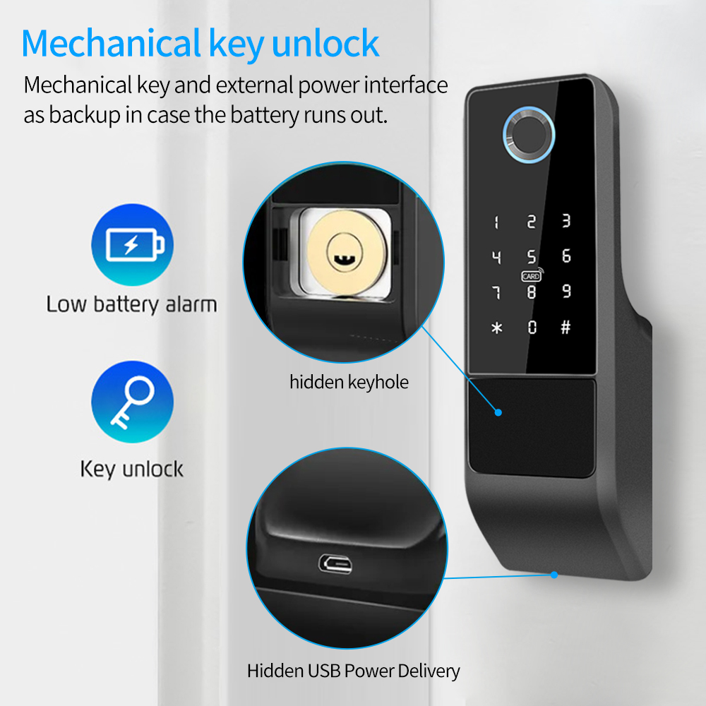IP65 Waterproof TTLock Fingerprint Smart Door Lock Outdoor Gate Bluetooth Password 13.56MHz IC Card Deadbolt Lock+Mechanical Key. 