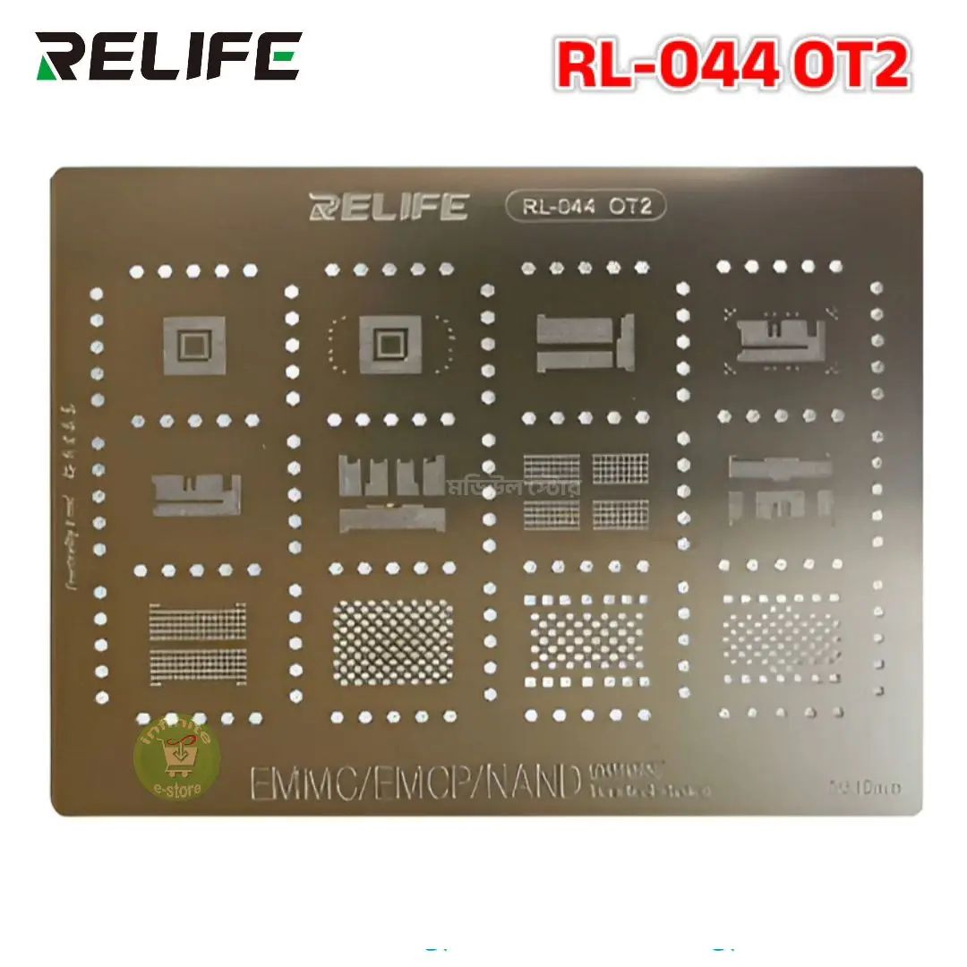 Relife RL-044 OT2 BGA IC Reballing Stencil For Android Nand Flash EMMC EMCP UFS LPDDR PCIE BGA162 BGA153 BGA169 BGA221 BGA186 BGA297 BGA254 BGA178 BGA200 BGA110 BGA60 BGA70 similar EMMC:1 EMMC:2 EMMC:3