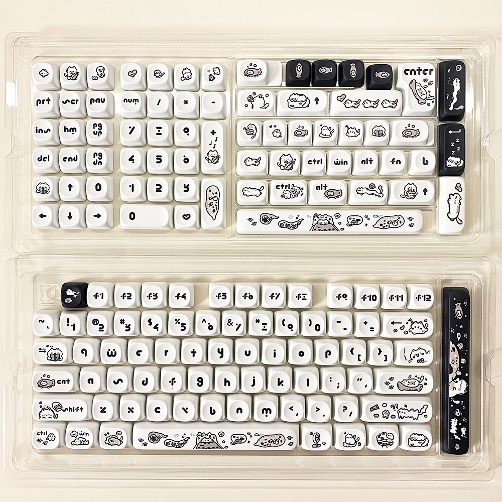 Naught Cat Black White Keycap 140 Keys MOA Profile PBT Keycaps Dye Sublimation for MX Switch Gaming Mechanical Keyboard Keycap. 